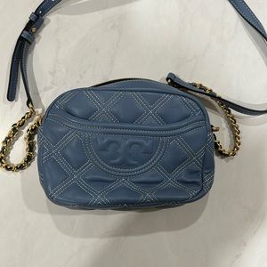 Tory Burch blue quilted crossbody bag